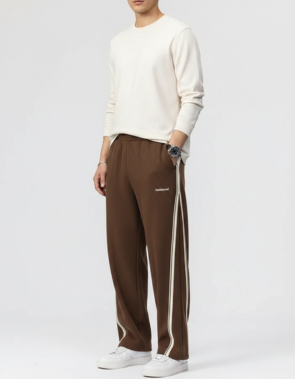 Pantalon Parachute Marron Rayé Ample Décontracté Homme - Molleton