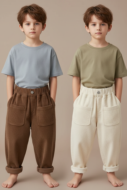 Pantalon Parachute Côtelé Ample Décontracté Enfant - Marron Cordé