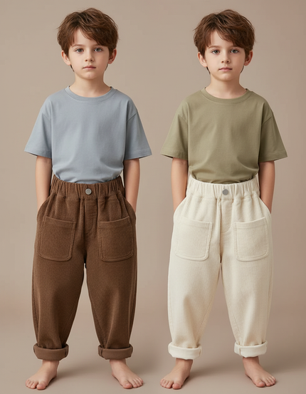 Pantalon Parachute Côtelé Ample Décontracté Enfant - Marron Cordé