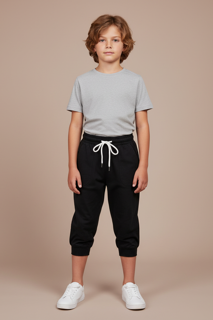 Pantalon Parachute Noir Uni Cordon Décontracté Enfant - Molleton