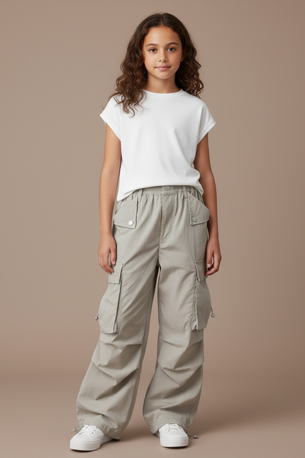 Pantalon Parachute Gris Ample Cargo Enfant Décontracté - Polyester