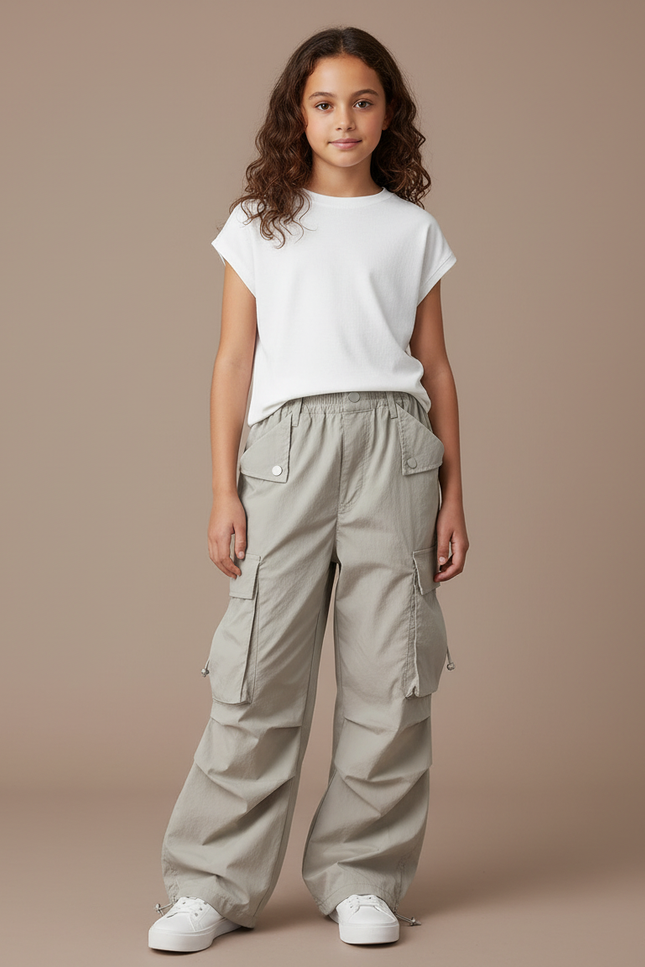 Pantalon Parachute Gris Ample Cargo Enfant Décontracté - Polyester