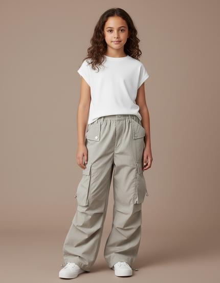 Pantalon Parachute Gris Ample Cargo Enfant Décontracté - Polyester