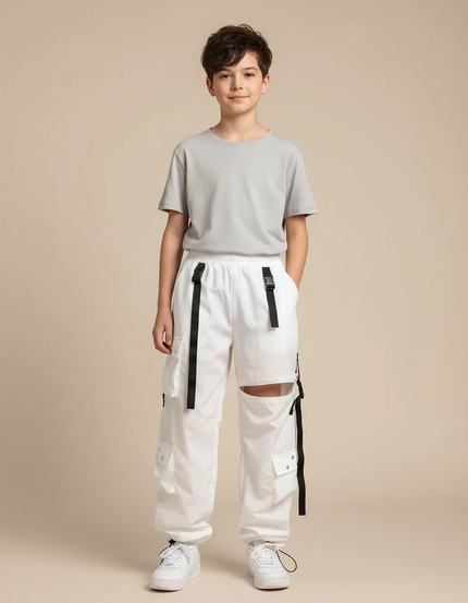 Pantalon Parachute Garçon Blanc Cargo Nylon - Polyester