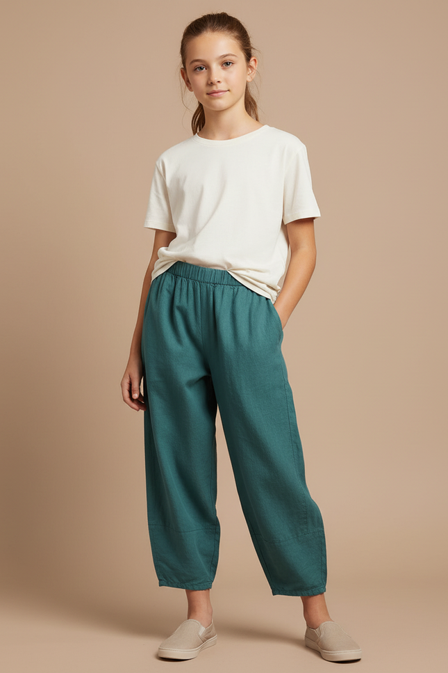 Pantalon Parachute Vert Coton Lin Ample Enfant