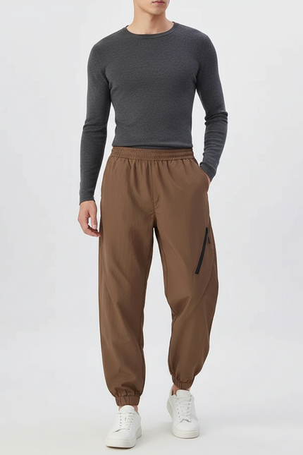 Pantalon Parachute Marron Ample Décontracté Homme - Polyester