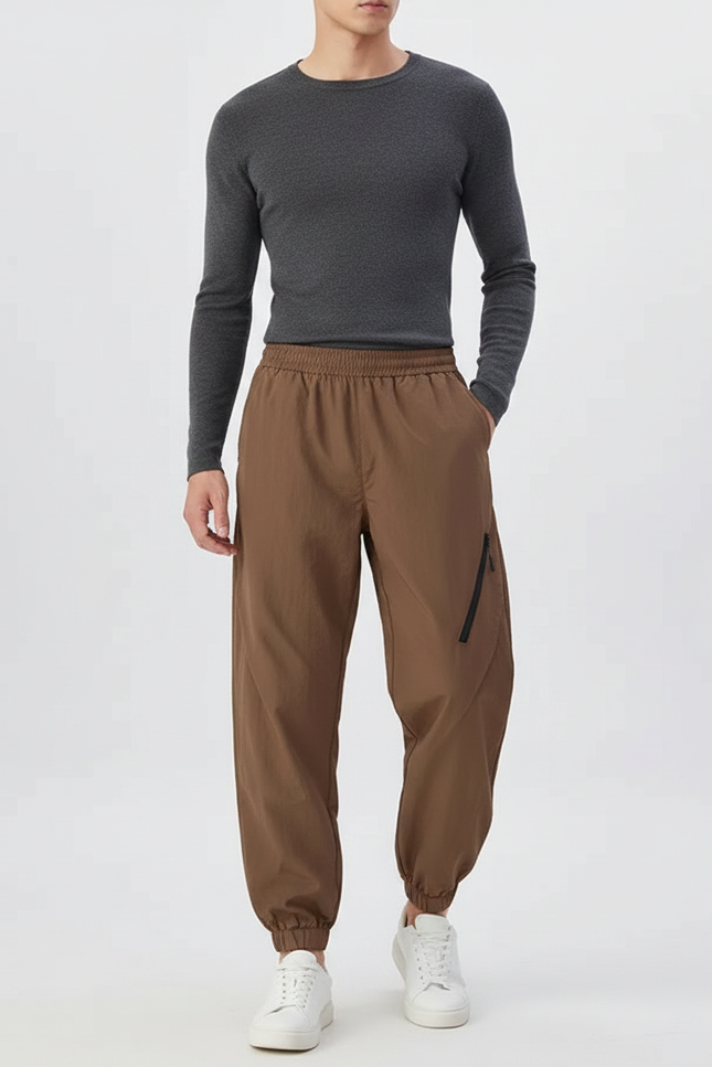 Pantalon Parachute Marron Ample Décontracté Homme - Polyester