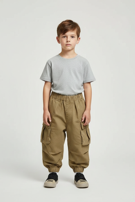 Pantalon Parachute Kaki Ample Cargo Garçon - Toile