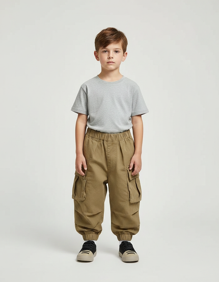 Pantalon Parachute Kaki Ample Cargo Garçon - Toile