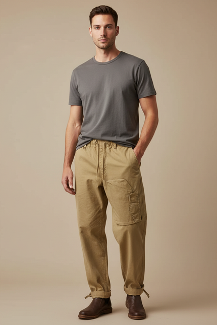 Pantalon Parachute Kaki Ample Coton Cargo Homme Décontracté