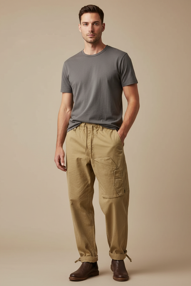 Pantalon Parachute Kaki Ample Coton Cargo Homme Décontracté