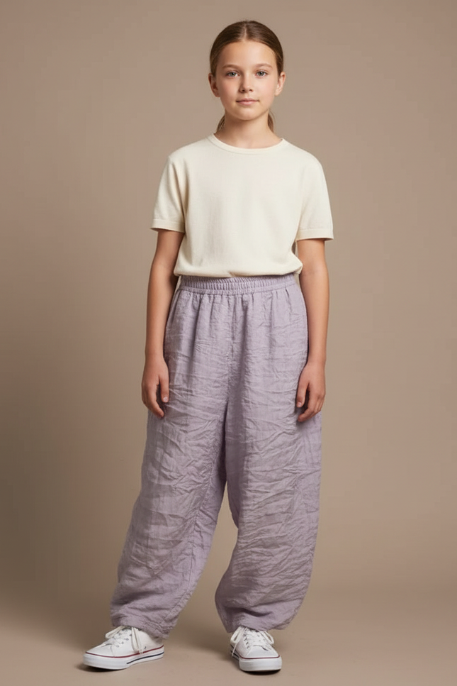 Pantalon Parachute Lin Ample Violet Enfant