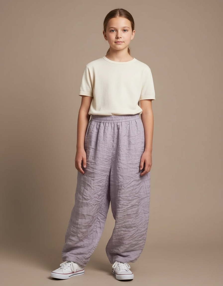 Pantalon Parachute Lin Ample Violet Enfant