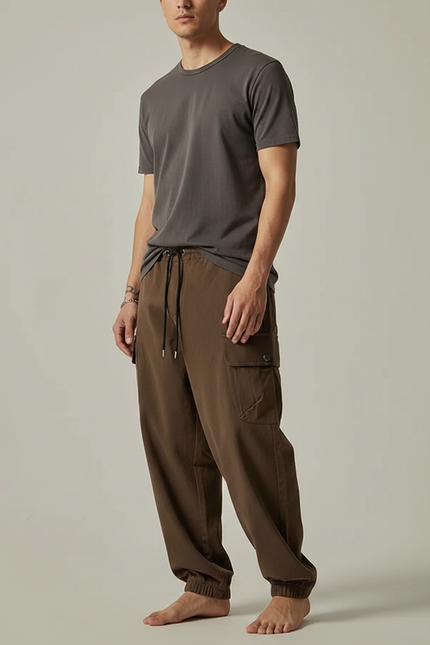 Pantalon Parachute Marron Ample Cargo Décontracté Homme - Coton