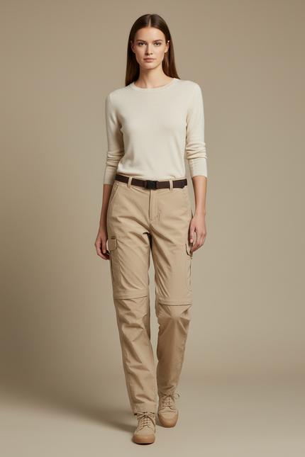 Pantalon Parachute Beige Convertible Cargo Femme - Polyester