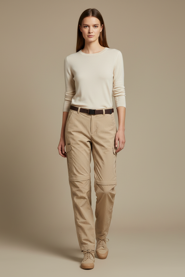 Pantalon Parachute Beige Convertible Cargo Femme - Polyester