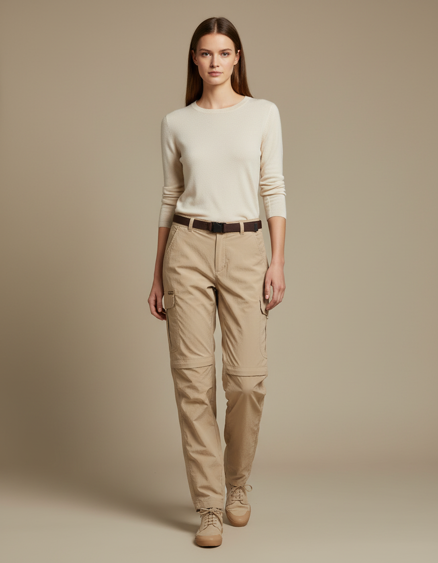 Pantalon Parachute Beige Convertible Cargo Femme - Polyester