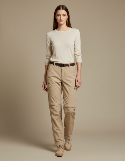 Pantalon Parachute Beige Convertible Cargo Femme - Polyester