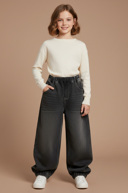 Pantalon Parachute Enfant Ample Denim Délavé Gris - Jean