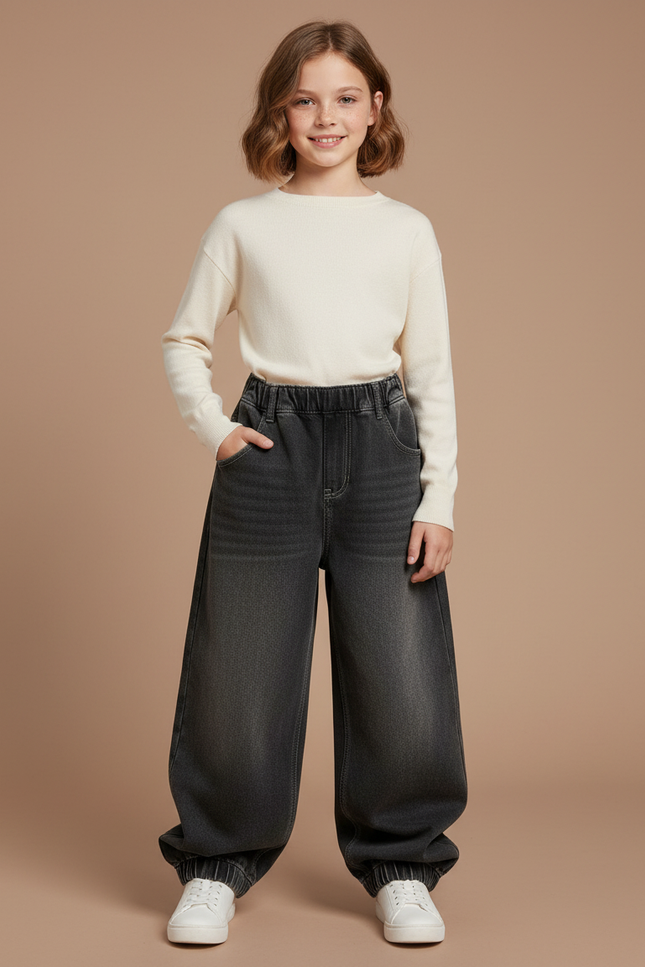 Pantalon Parachute Enfant Ample Denim Délavé Gris - Jean