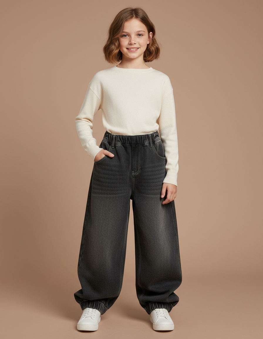 Pantalon Parachute Enfant Ample Denim Délavé Gris - Jean