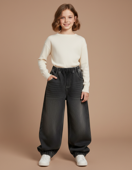 Pantalon Parachute Enfant Ample Denim Délavé Gris - Jean
