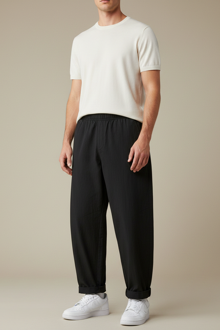 Pantalon Parachute Noir Ample Décontracté Coton Homme