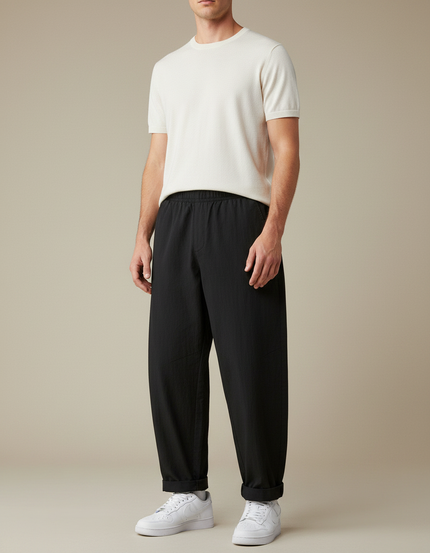 Pantalon Parachute Noir Ample Décontracté Coton Homme