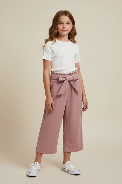 Pantalon Parachute Rose Coton Ample Ceinture Fille