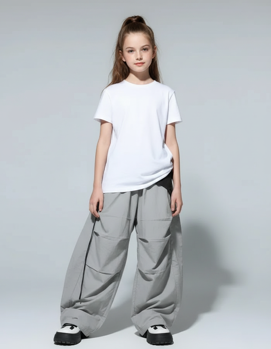 Pantalon Parachute Gris Ample Décontracté Enfant Danse - Polyester