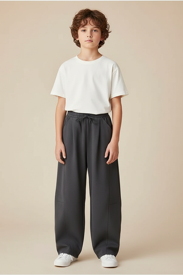 Pantalon Parachute Gris Ample Enfant Décontracté Molleton