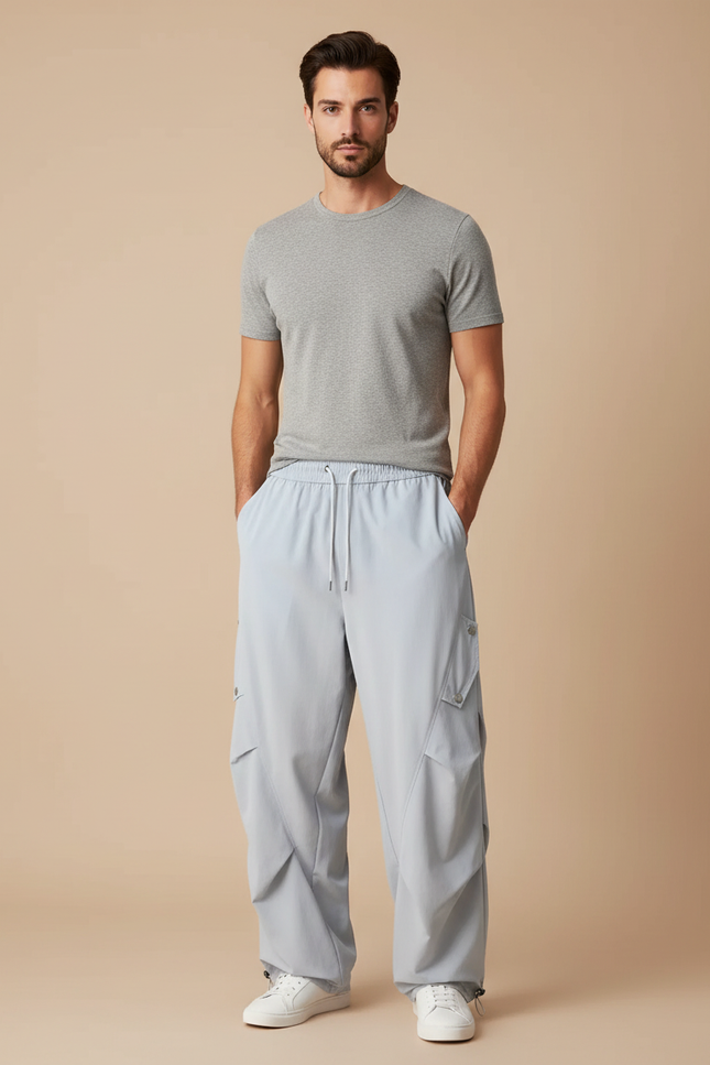 Pantalon Parachute Gris Ample Homme Sport Léger - Polyester