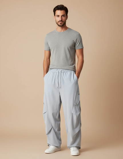 Pantalon Parachute Gris Ample Homme Sport Léger - Polyester