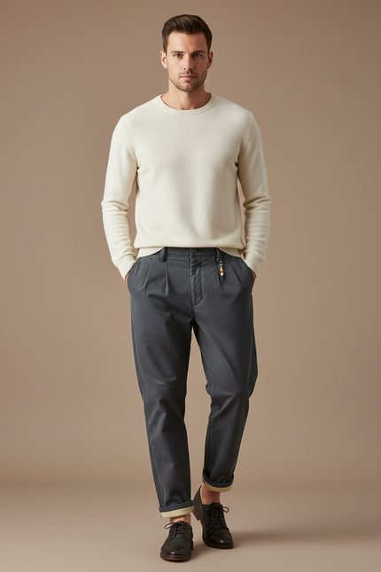 Pantalon Parachute Gris Anthracite Ample Plissé Homme - Gabardine