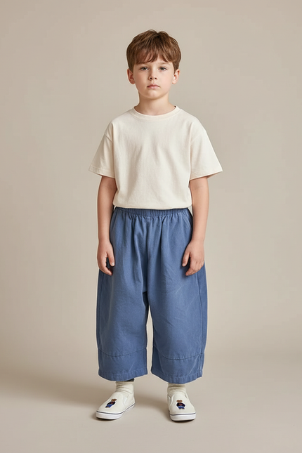 Pantalon Parachute Ample Bleu Enfant Décontracté Coton