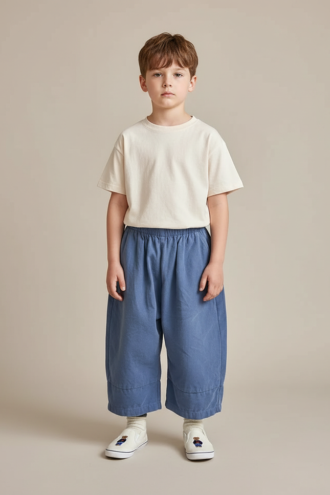 Pantalon Parachute Ample Bleu Enfant Décontracté Coton