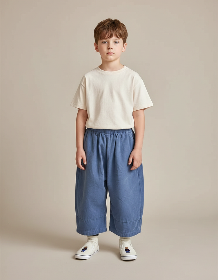 Pantalon Parachute Ample Bleu Enfant Décontracté Coton