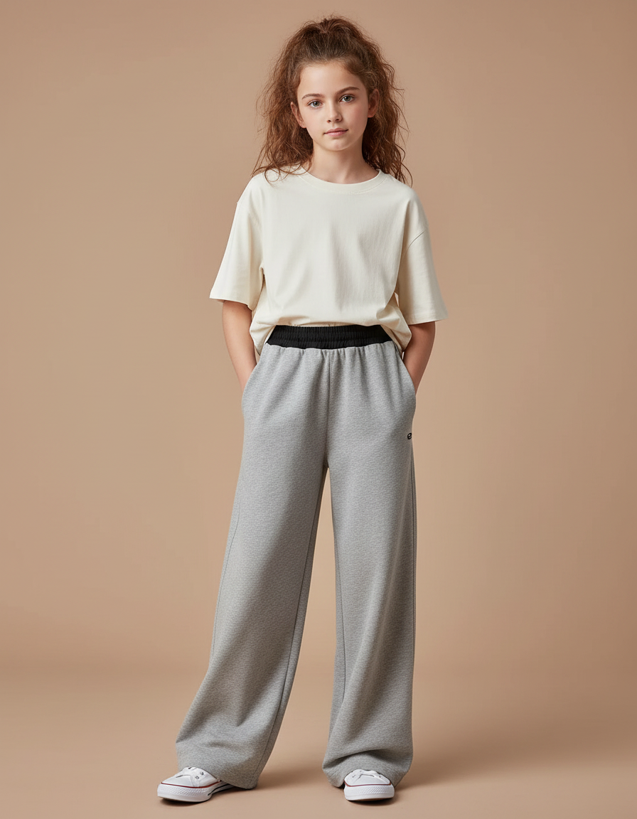 Pantalon Parachute Fille Gris Large - Molleton
