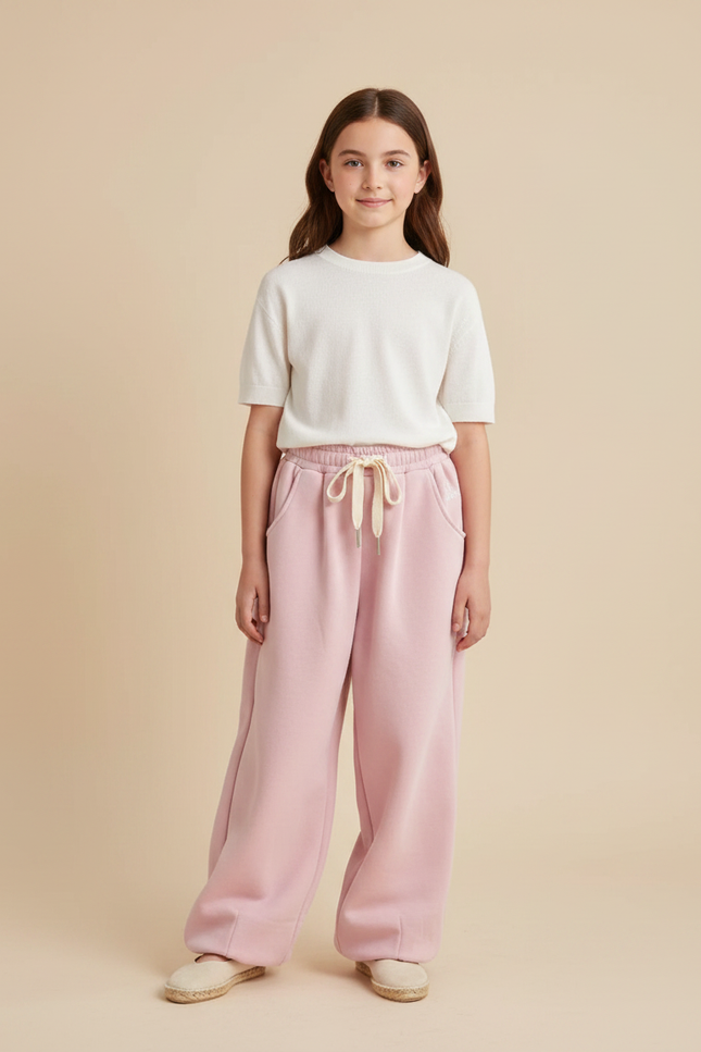 Pantalon Parachute Rose Ample Molletonné Doux Cordon