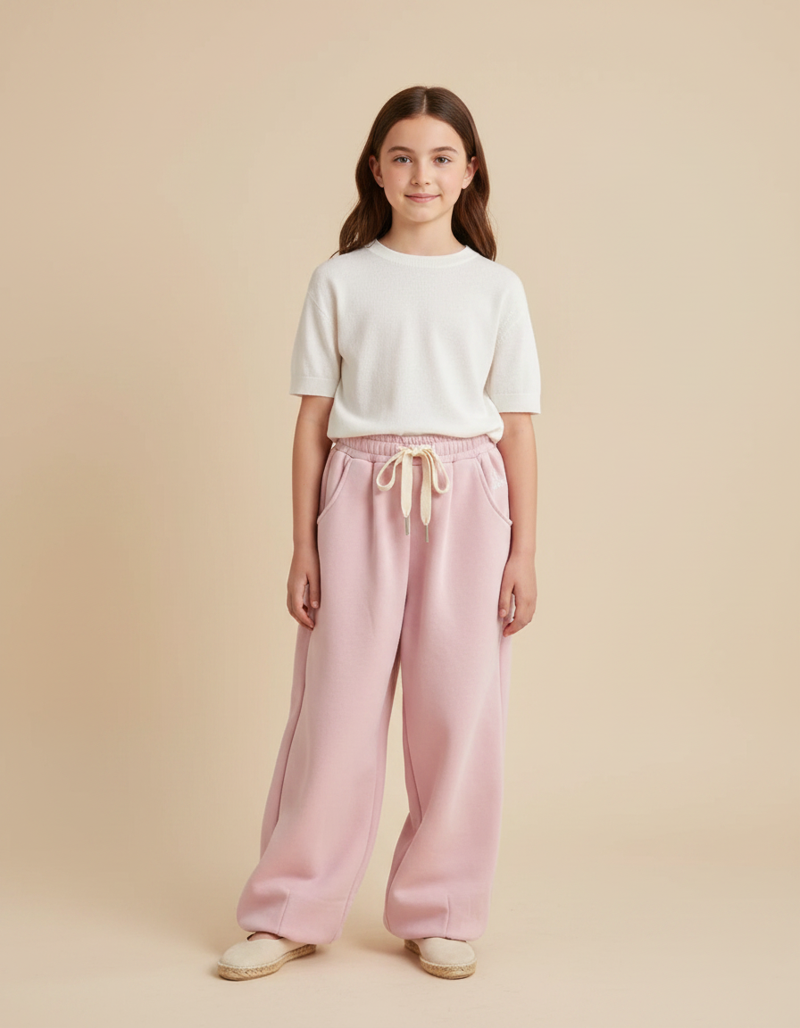 Pantalon Parachute Rose Ample Molletonné Doux Cordon