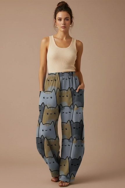 Pantalon Parachute Femme Gris Large - Imprimé Viscose
