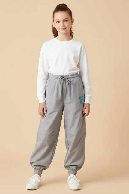 Pantalon Parachute Gris Ample Cordon Décontracté Enfant - Polyester