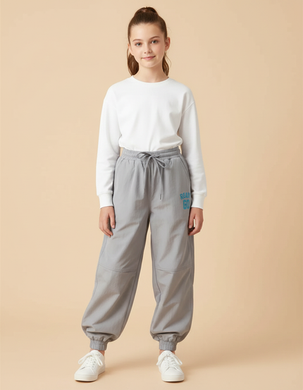 Pantalon Parachute Gris Ample Cordon Décontracté Enfant - Polyester