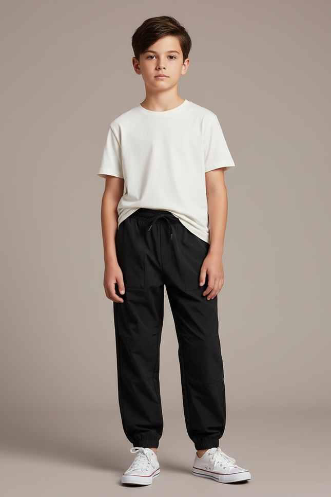 Pantalon Parachute Noir Ample Garçon Cordon Respirant - Polyester