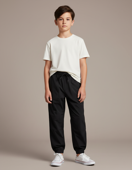 Pantalon Parachute Noir Ample Garçon Cordon Respirant - Polyester