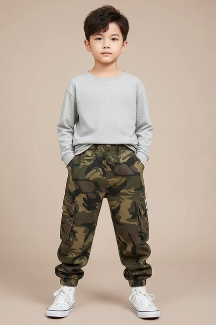 Pantalon Parachute Camouflage Cargo Ample Enfant Coton - Multicolore