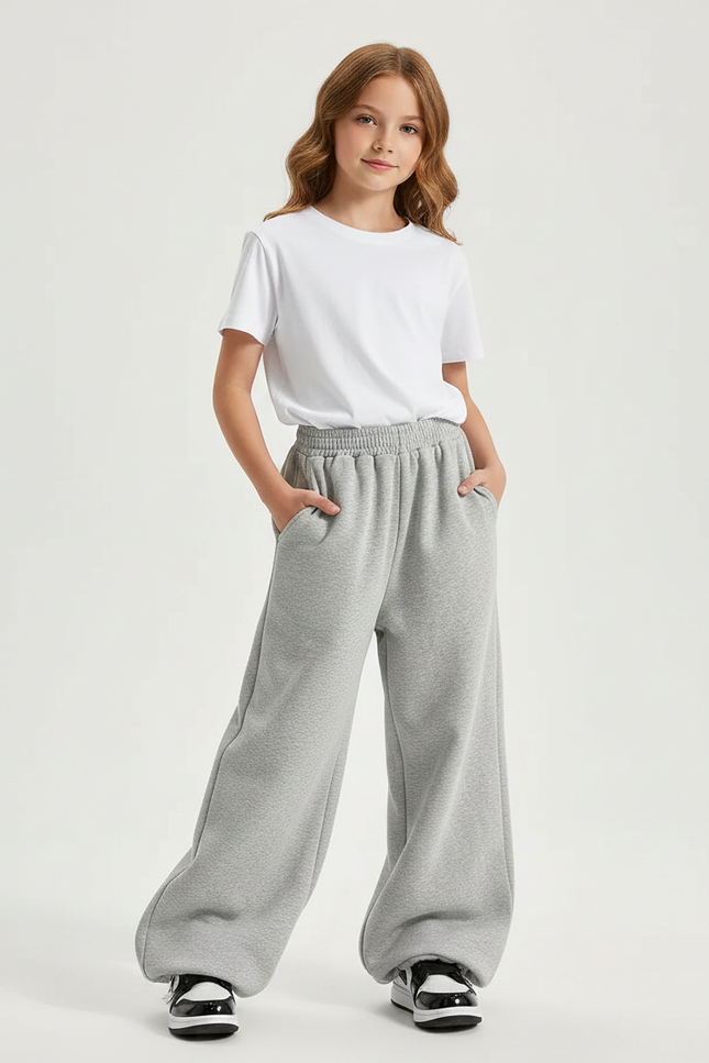 Pantalon Parachute Gris Ample Confortable Élastique - Molleton
