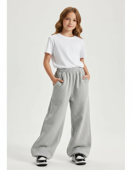Pantalon Parachute Gris Ample Confortable Élastique - Molleton