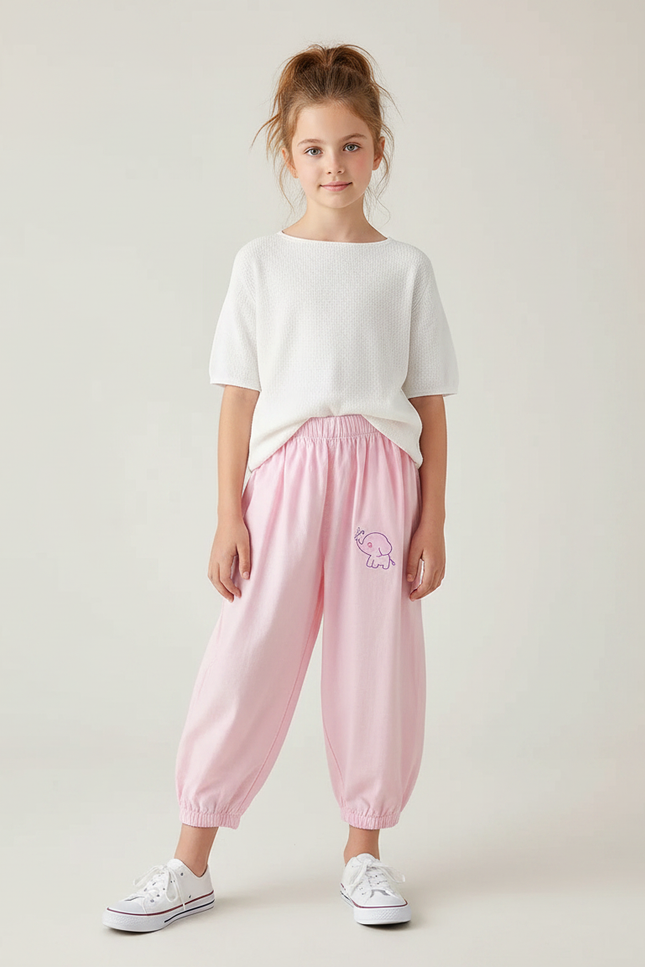 Pantalon Parachute Rose Coton Ample Éléphant Enfant