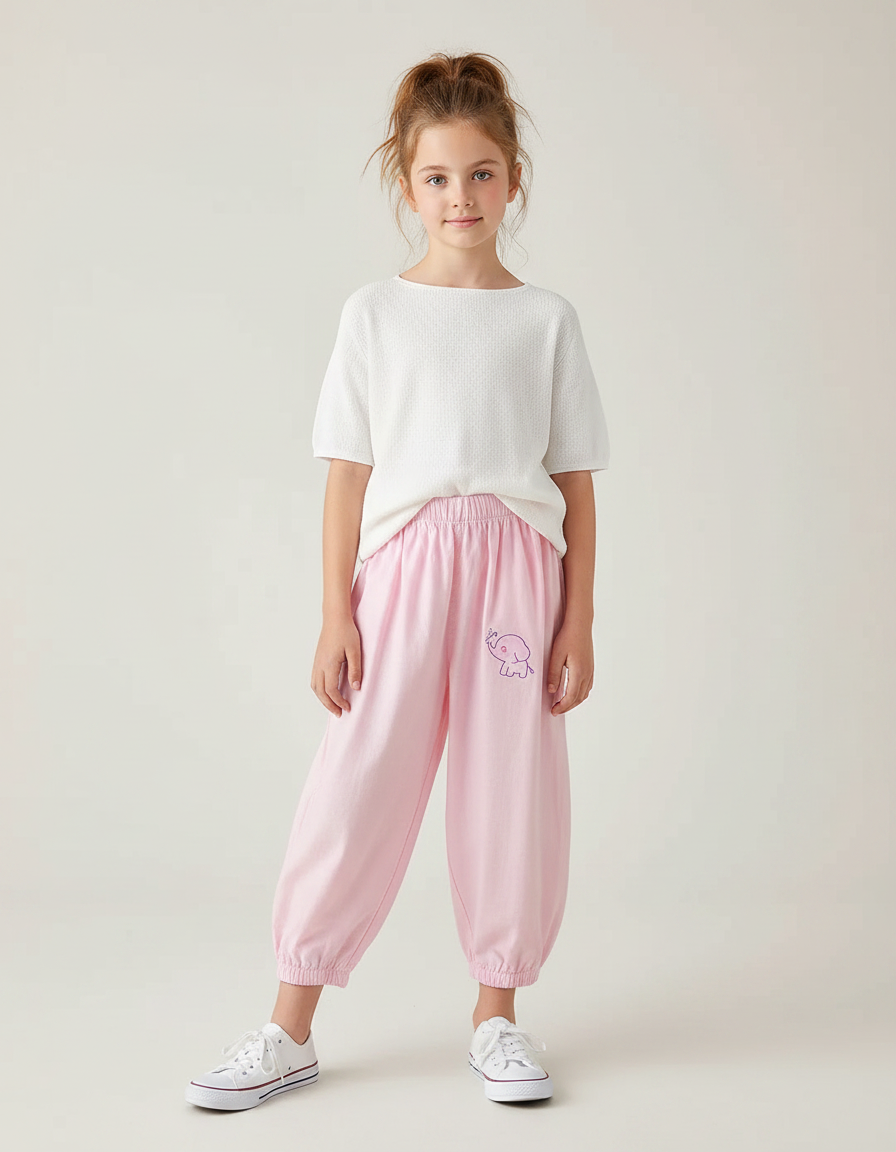 Pantalon Parachute Rose Coton Ample Éléphant Enfant